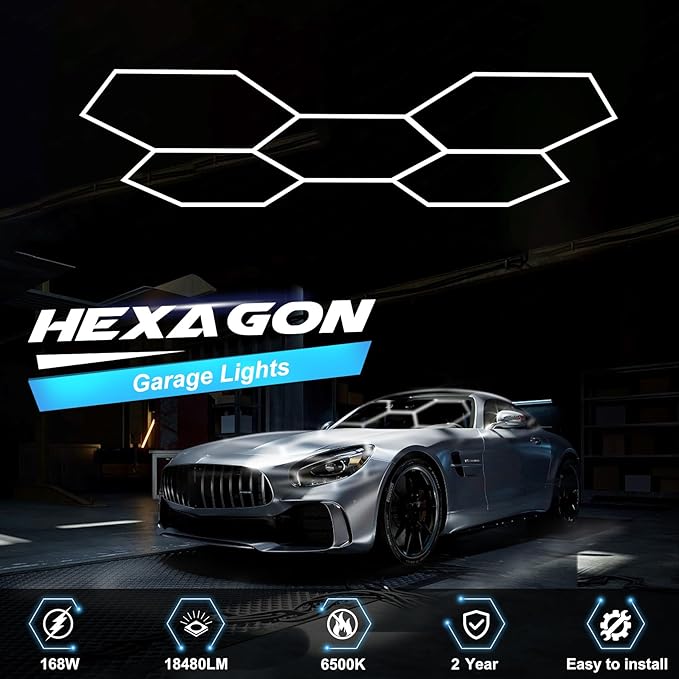 Hexagon Garage Lights 3 Level Dimmable, High Brightness 168W 5600 to 18480