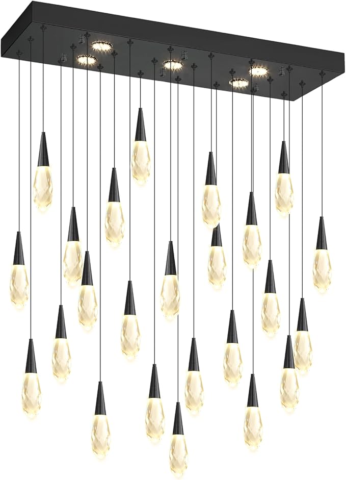 Rectangular Chandelier 24-Lights LED Dimmable Raindrop Chandeliers