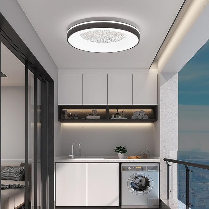 LED Flush Ceiling Light, 11in Grey Round Ceiling Light Dimmable