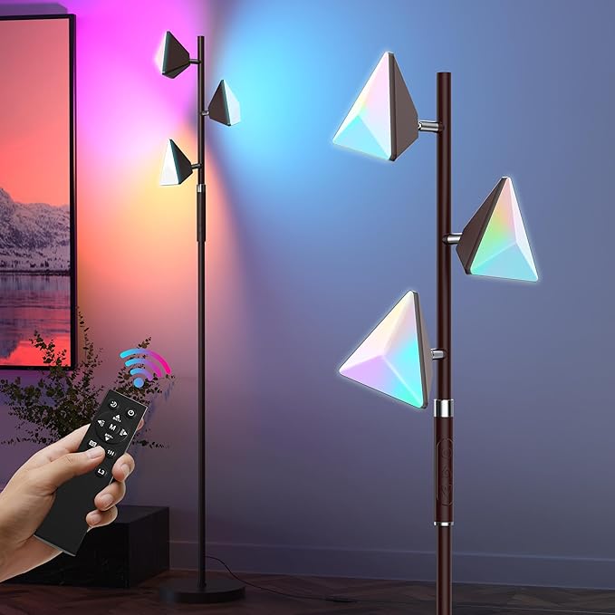 RGB Tree Floor Lamp for Living Room, Stepless Dimmable Tall Standing Lamp