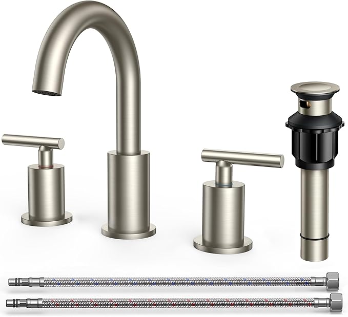 FORIOUS Brushed Nickel Bathroom Faucet 3 Hole