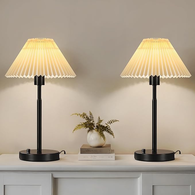 Bedside Table Lamp Set of 2: Dimmable Nightstand Bedside Lamps