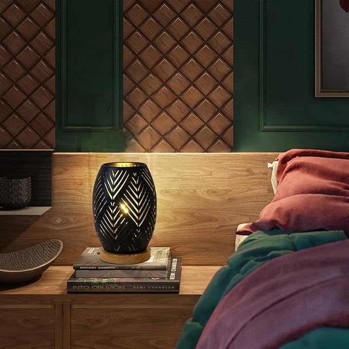 OuXean Bedside Table Lamp, Small Night Light Metal Lampshade and Wood Base