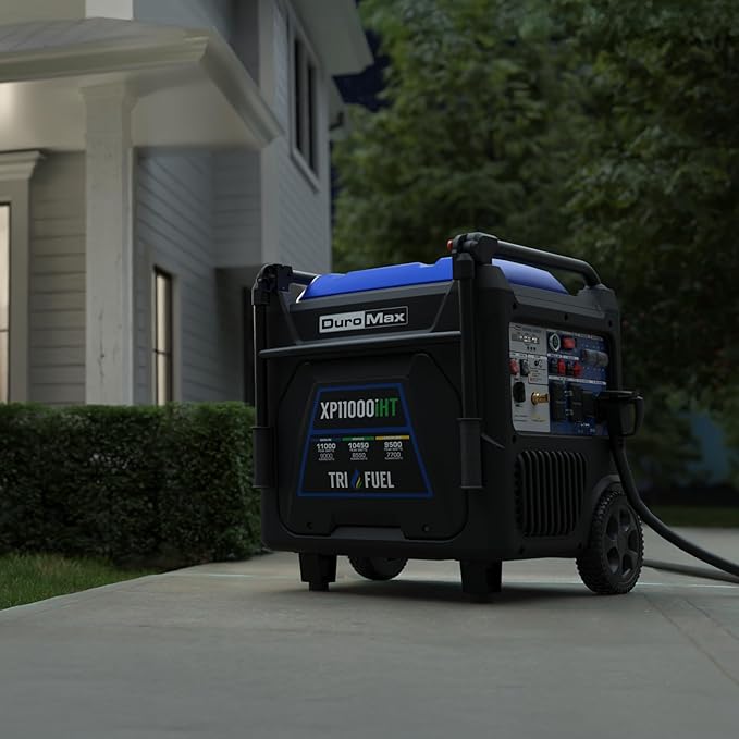 DuroMax XP11000iHT 11,000-Watt Tri Fuel Portable Digital Inverter Generator - Gas, Propane & Natural Gas, Remote Electric Start, Whole Home Power Backup, Transfer Switch Ready, RV & Emergency Ready