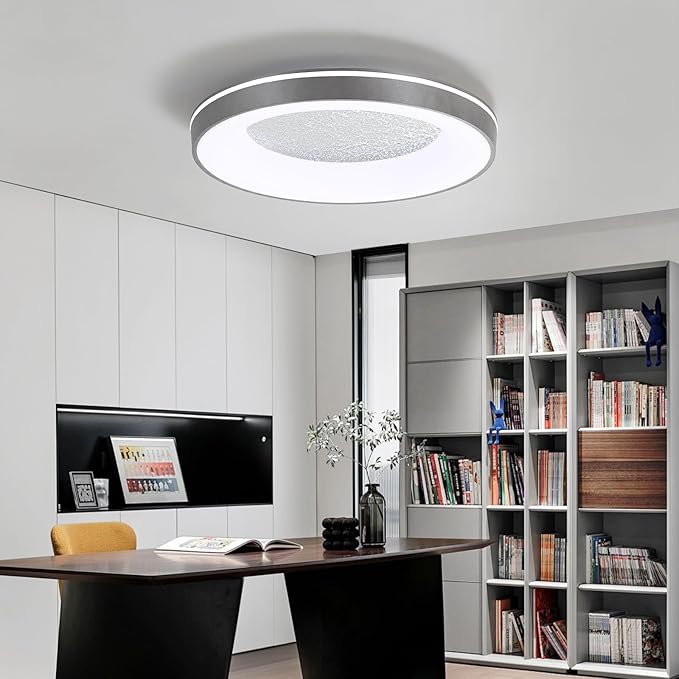 LED Flush Ceiling Light, 19in Grey Round Ceiling Light Dimmable