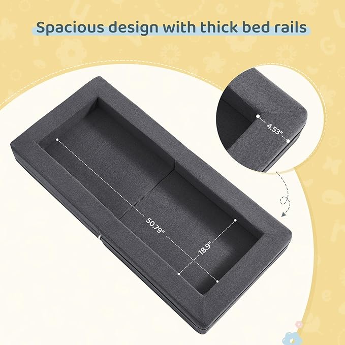 Travel Toddler Bed, 3-in-1 Convertible Sofa Bed for Toddler Portable Floor Beds, Flip Open Sofa Lounger for Girls and Boys, Made with High-Density Foam and Washable Cover,Gray
