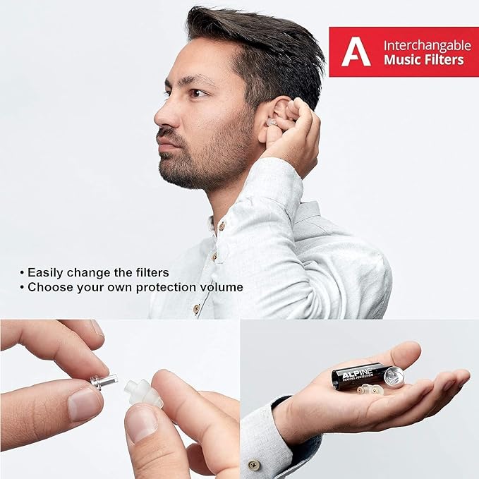 Alpine MusicSafe - High Fidelity Earplugs for Musicians - 2 Interchangeable Filter Sets: 19 & 22 dB - Professional Musician Hearing Protection - Transparent