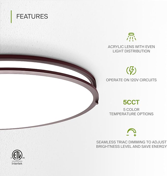 ASD LED 32" Oval Flush Mount Lighting, Close to Ceiling Light Fixture | 5CCT