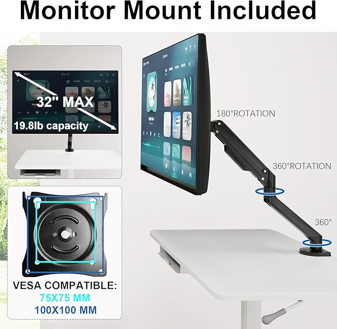 Natwind Mobile Workstation Cart with Monitor Mount,Height Adjustable Rolling Computer Cart, Heavy-Duty Rolling Standing Desk with CPU Holder for Home Office, School,Warehouse, Medical, Workshop