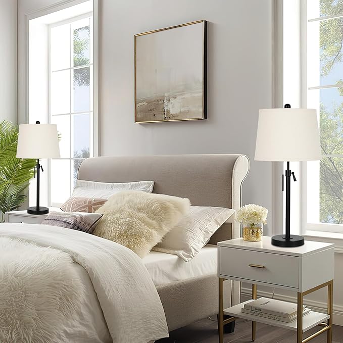 Bedside Table Lamps Set of 2: Tall Black Table Lamps