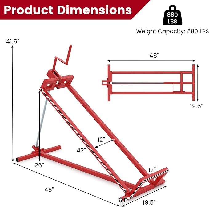 Goplus Lawn Mower Lift, 880LBS Folding Riding Mower Lift Jack with Adjustable Height, Manual Handle, Rotating Sleeve, Heavy Duty Lawn Tractor Lift, Zero Turn Mower Lift for Garden Farm, No Assembly