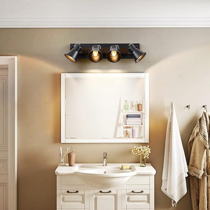 SEEBLEN 4-Light Kitchen Light Fixtures - Adjustable Ceiling/Wall Mount Spotlight, Industrial Black Track Lighting for Living Room, Dining Room, Hallway, Bathroom