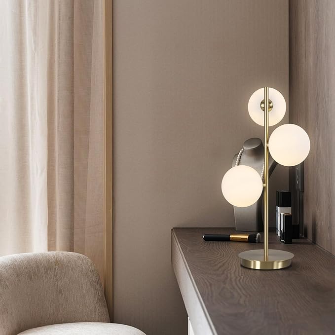 3 Lights Brass Metal Bedside Lamp, Mid Century Globe Table Light, G9 Base
