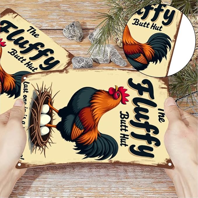 Fluffy Butt Hut Chicken Sign 12x8 Inch Outdoor Decor with Funny Farmyard Saying Last One in is A Rotten Egg for Yard Patio Farmhouse