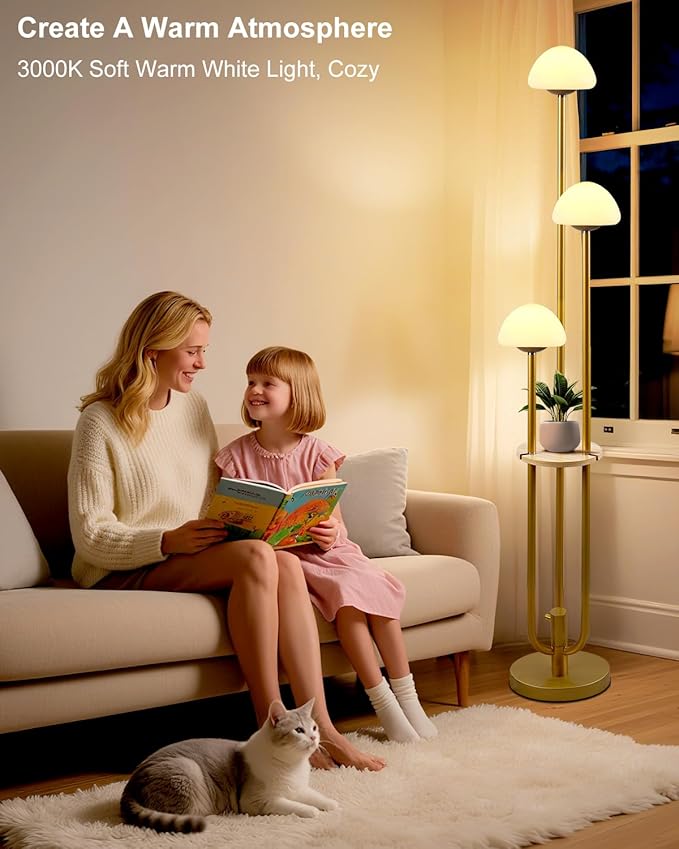Gold Dimmable Floor Lamp with Table, Modern Floor Lamps