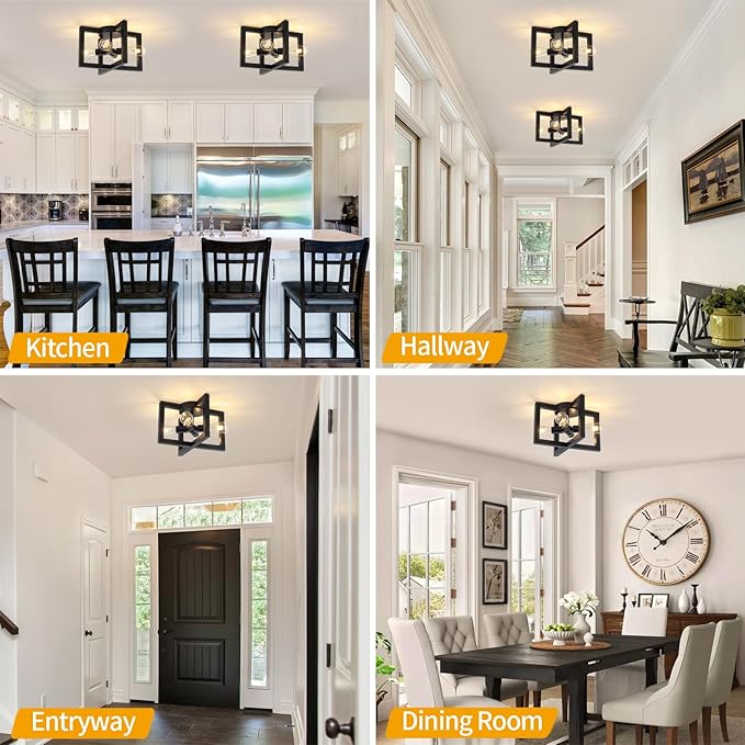 15" Black Geometric Semi Flush Mount Ceiling Light Fixture, 4-Light Modern