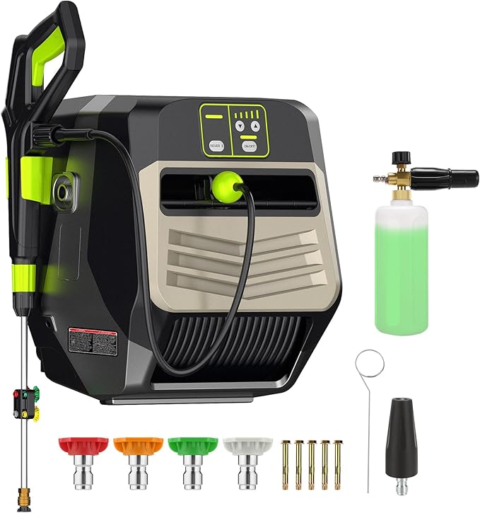 Wall Mounted Pressure Washer - Max 5500 PSI 3.6 GPM, 5 Levers Power Washer with 66FT Retractable Hose for Car/Driveway, Automatic Rewind, Any Length Lock
