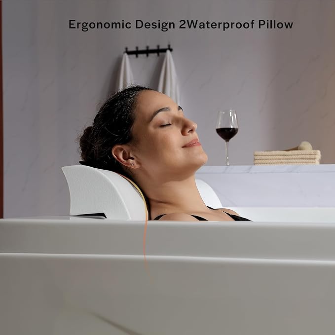 Empava 2 Person Heated Soaking Whirlpool Bathtub, 71” Jetted Tubs with 16 Jets(8 Water Jetted + 8 Air Bubble), Acrylic SPA Bath Tub, with LED control panel, Faucet and two white pillows