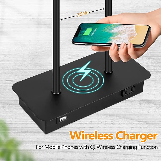 Set of 2 Wireless Charging Touch Control 3-Way Dimmable Table Lamps, Beside