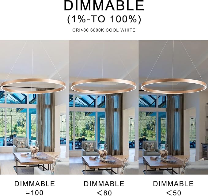 MADEM Room Decor Modern LED Chandelier 1-Ring Circular Dimmable Pendant Light
