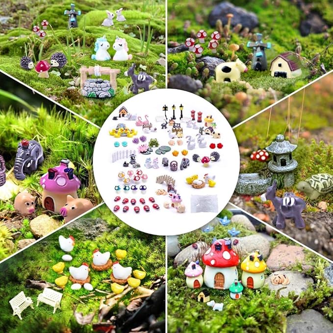 Dracarys Selected 100 Pcs Fairy Garden Accessories, Mini Resin Animals, Miniature Figurines, Micro Landscape Ornaments Kit, Garden DIY Animals, Environmental Resin, Forest Encounters