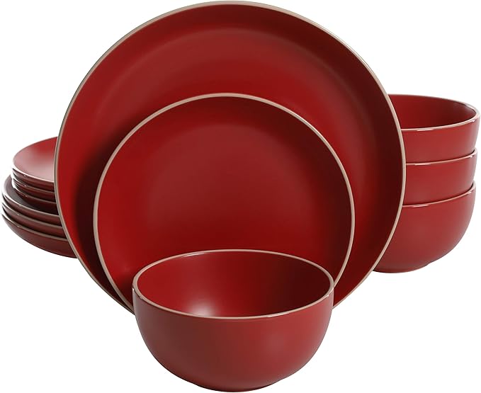 Gibson Home Rockaway 12 Piece Dinnerware, Red Matte