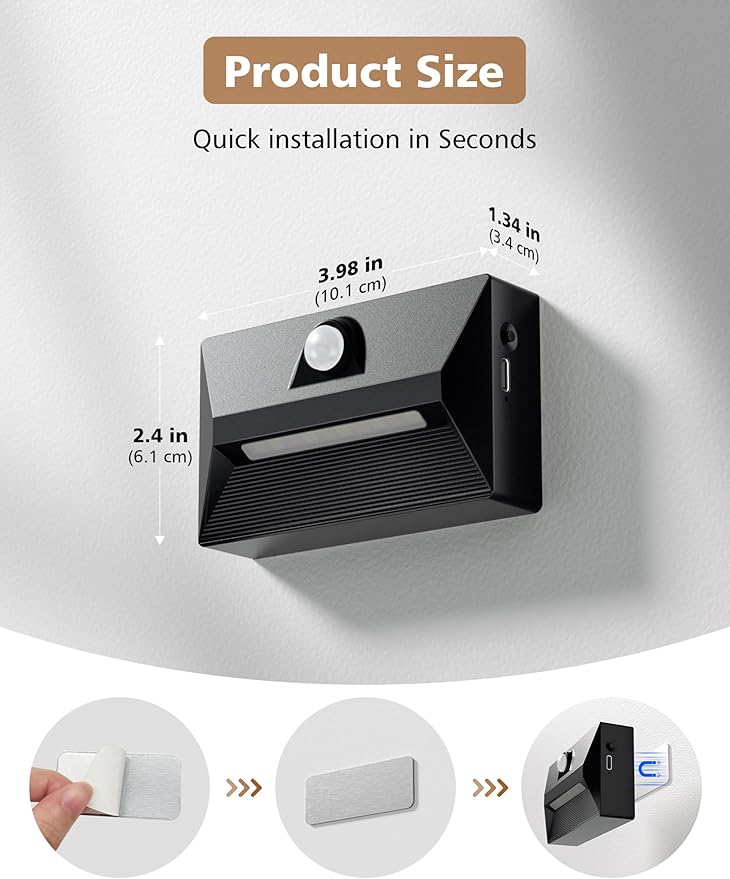 NIORSUN Motion Sensor Night Light, Rechargeable Stair Lights Indoor, 3 Colors