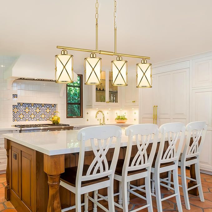 4-Light Kitchen Island Lighting, Brushed Gold Linear Dining Room Light Fixtures