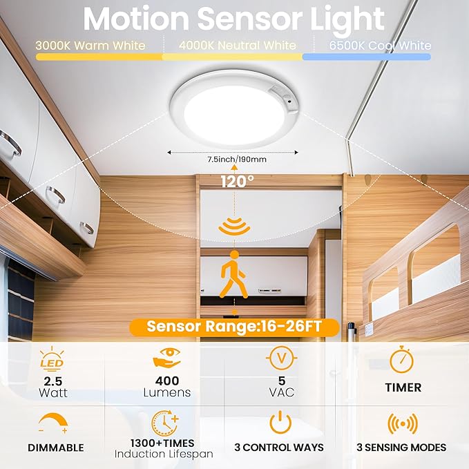 SunRider 4-Pack Rechargeable Motion Sensor LED Ceiling Light