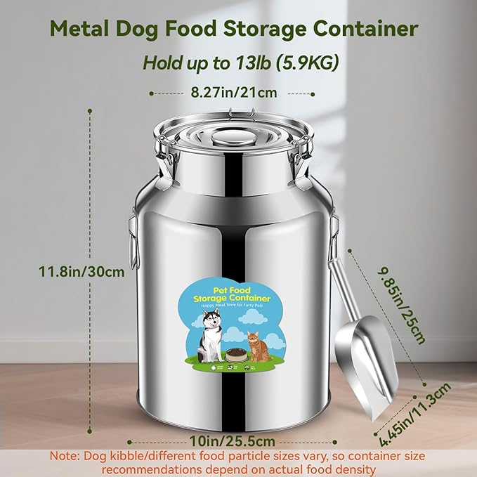 Newget 13lb Stainless Steel Dog Food Storage Container, Metal Pet Storage Container with Airtight Hangable Lid to Keep Food Fresh, Large Cat Food Storage Container with Scoop to Easily Clean