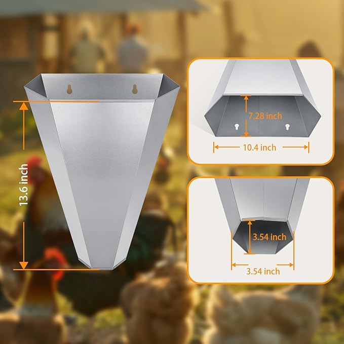 Medium-Sized Galvanized Steel Chicken Restraining Cone for Poultry, Suitable for Large Layers, Broilers, Roasters, and Turkeys Up to 8 Pounds - Flat-Back Killing Cone, Easy to Clean