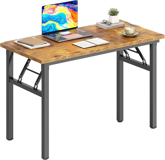 DlandHome Folding Desk - 31.5 Inch Small Computer Desk for Home Office - Folding Table Writing Table for Small Spaces - No Assembly Required - Retro