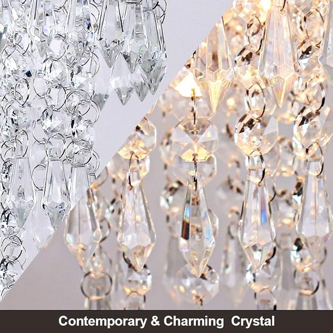 FRIXCHUR Small Crystal Chandelier Led Crystal Ceiling Lights 3 Tiers Crystal