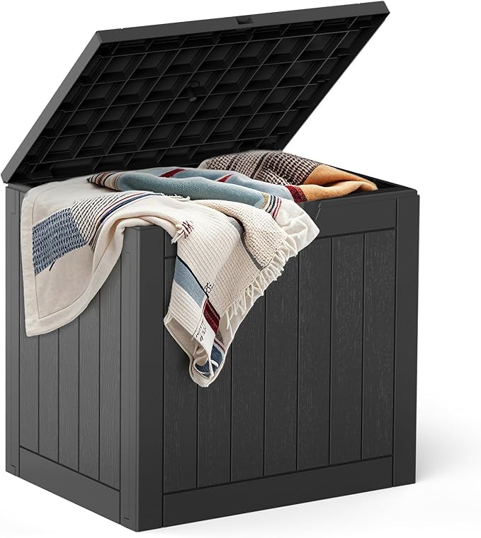 Deck Box with 31 Gallon Capacity, Weatherproof Resin Lockable Outdoor Storage for Secure Package Deliveries and Indoor Storage in Garden or Patio(Black)