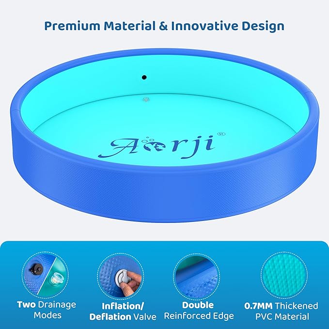 Foldable Dog Pet Bath Pool,AORJI Brushed Inflatable Dog Pet Pool Collapsible Kiddie Pool Bathing Tub Doggie Wading Pool for Small to Large Pubby Dogs Cats and Kids (63"x 14" Blue)