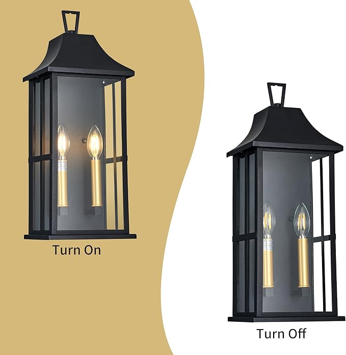 Outdoor Wall Sconce, 20.3" 2-Light in Black
