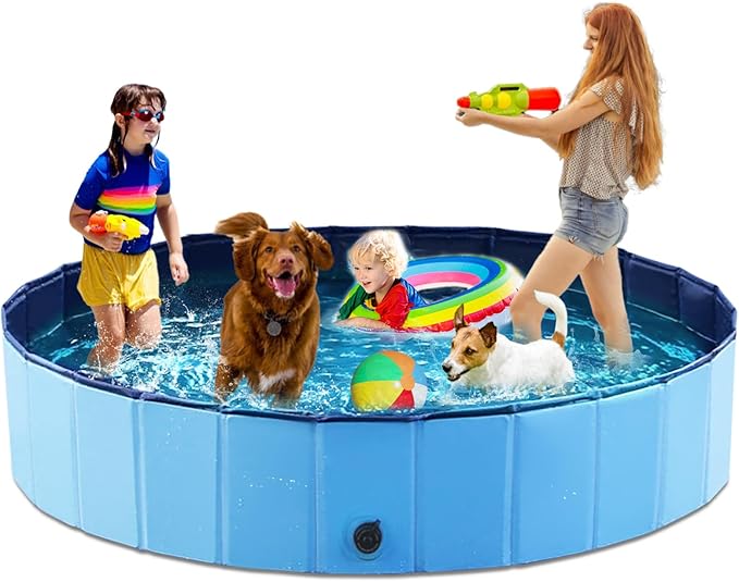 Jasonwell Foldable Dog Pool Collapsible Hard Plastic Dog Swimming Pool Portable Kiddie Pool Pet Pool Doggie Wading Pool Bath Tub for Puppy Small Medium Large Dogs Cats and Kids 87"