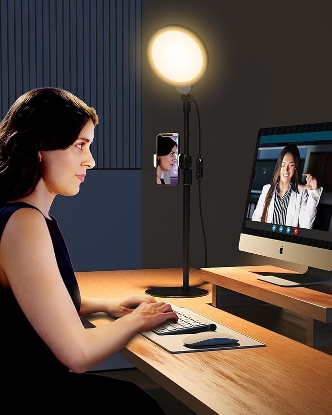 7" Ring Light with Stand for Desk, 3000K-6500K, 30 Lighting Modes for Video