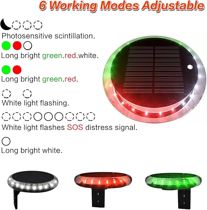 Outdoor LED Navigation Lights 6 Modes Multifunctional IP67 Waterproof Solar
