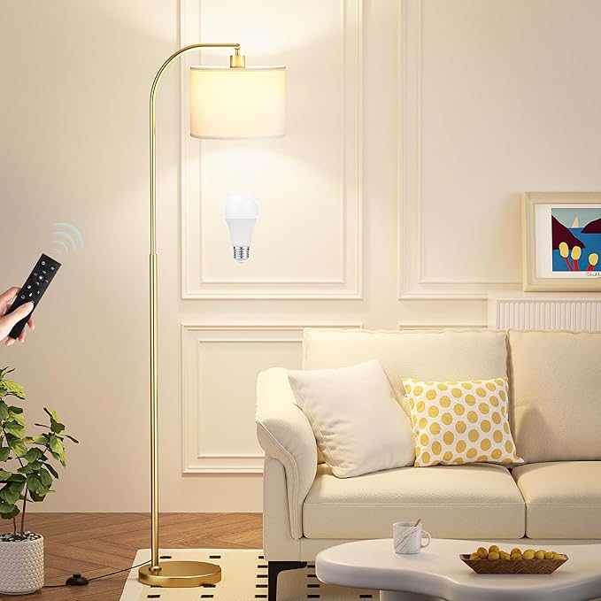 Ambimall Arc Floor Lamp with Remote and Stepless Dimmable Bulb, Colors