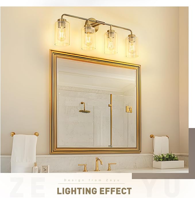 zeyu 4-Light Bathroom Light Fixtures, 31 Inch Wall Sconce Lighting, Brushed