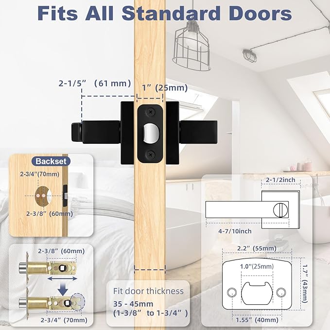 Estmoon 4 Pack Black Door Handles