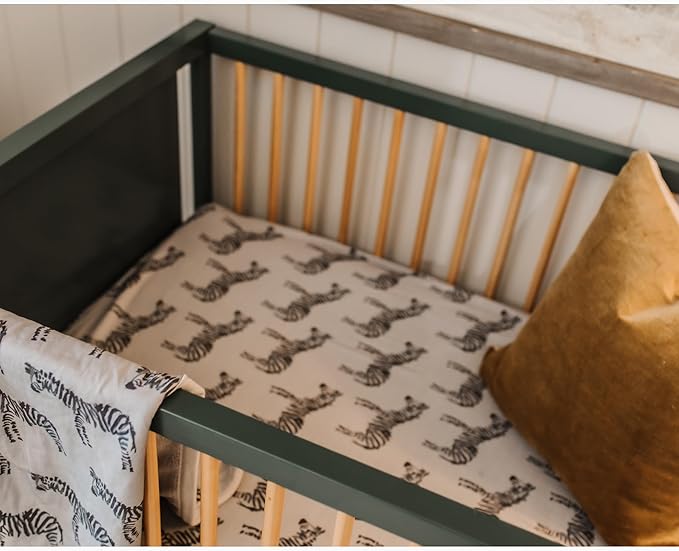 Oilo Crib Sheet, Breathable 100% Turkish Cotton Fitted Jersey, 300 Thread Count, Machine Washable, Fits Standard Crib (28" x 52" x 6"), Toddler Bedding, Gray Zebra