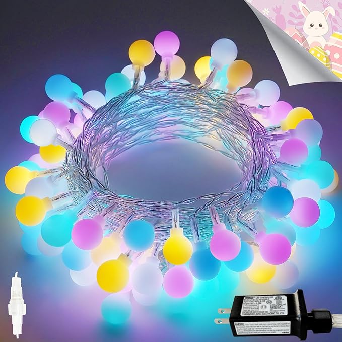 Connectable 100LED Easter String Lights Outdoor Indoor, 43ft Pastel Lights