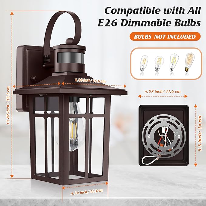 Bronze Porch Light 2-Pack, Motion Sensor Outdoor Lights, Aluminum Waterproof