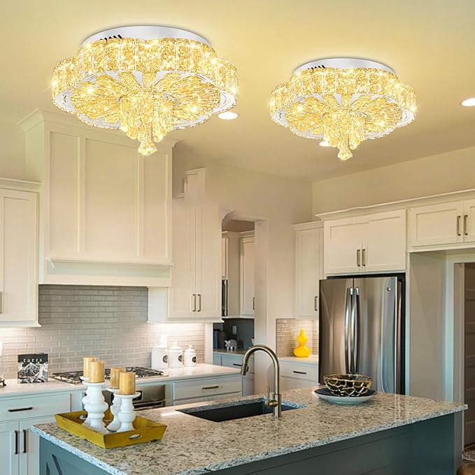 Modern Empire Crystal Chandelier Silver 16inches Crystal Raindrop Ceiling Light