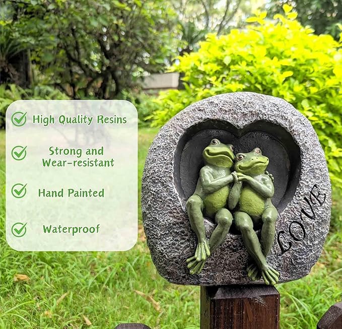 Artisan Flair Lover Frog Statues for Garden - Resin Frogs Couple Figurines Romantic - Yard Animal Decor Frog Stuff Outdoor Lawn Ornament, Green, 7.09 X 4.33 X 7.09 Inches, AF15813