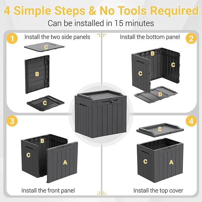 Greesum 31 Gallon Resin Deck Box Large Outdoor Storage for Patio Furniture, Garden Tools, Pool Supplies, Weatherproof and UV Resistant, Lockable, Dark Grey