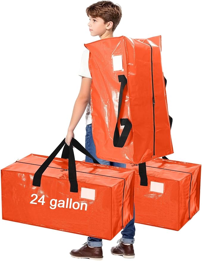 4 Pcs 24 Gallon Large Moving Bags with Zipper and Handles Foldable Storage Duffle Bags Heavy Duty Extra Large Totes for College Dorm Travel Clothes Blankets Bedding Moving (Orange)