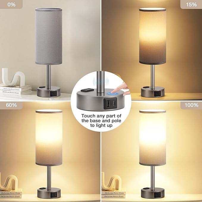 Fenmzee Grey Bedside Table Lamp